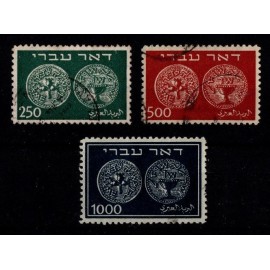 1948 - Israel - Michel 7-9 - Frimærker - Gamle mønter - Stemplet.